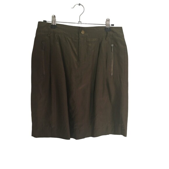 Banana Republic Mini Skirt Women's Size 2 Olive Green Silk Cotton Blend Zip - Picture 1 of 7